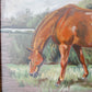 Original Painting of Chestnut Brown Horse Grazing, Attributed to Glynis Mills, in Custom Gold Frame