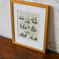 18th Century Copper Plate Engraving of Sailing Ships | Contemporary Textured Gilt Frame