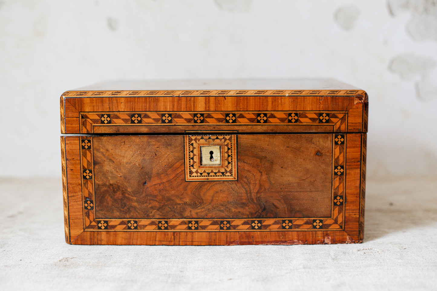Antique Burr Walnut Tunbridge-Style Stationery Box, c. 1870