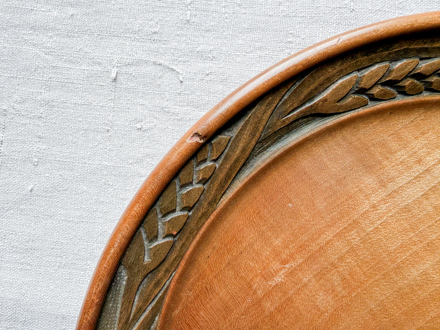 Carved Wheat Border Wooden Bread Plate, c1940