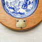 Blue Willow Butter Dish with Oak and Brass Base, c1920