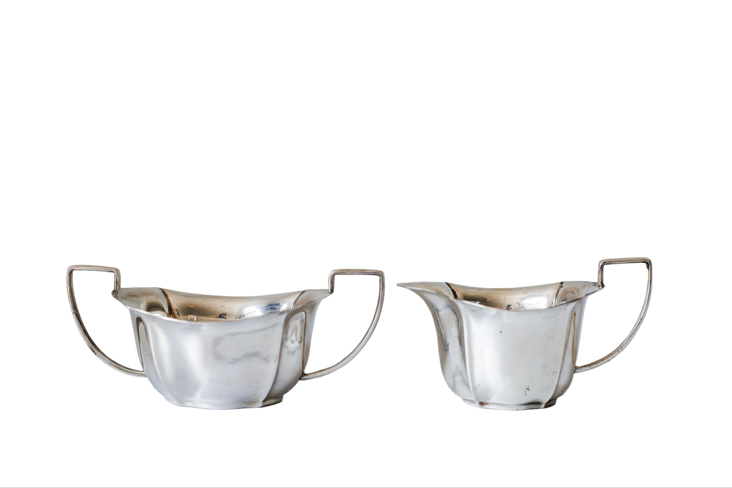 Antique Art Deco Harrison Fisher & Co Silverplate Sugar Bowl & Creamer Set, c1920