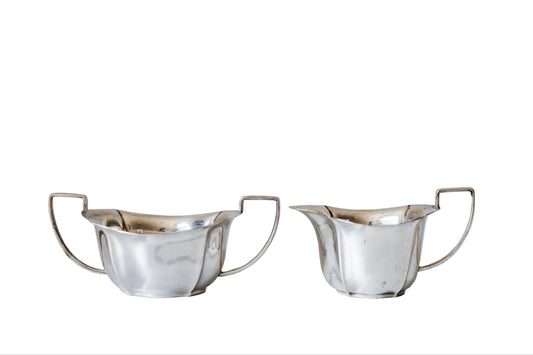 Antique Art Deco Harrison Fisher & Co Silverplate Sugar Bowl & Creamer Set, c1920