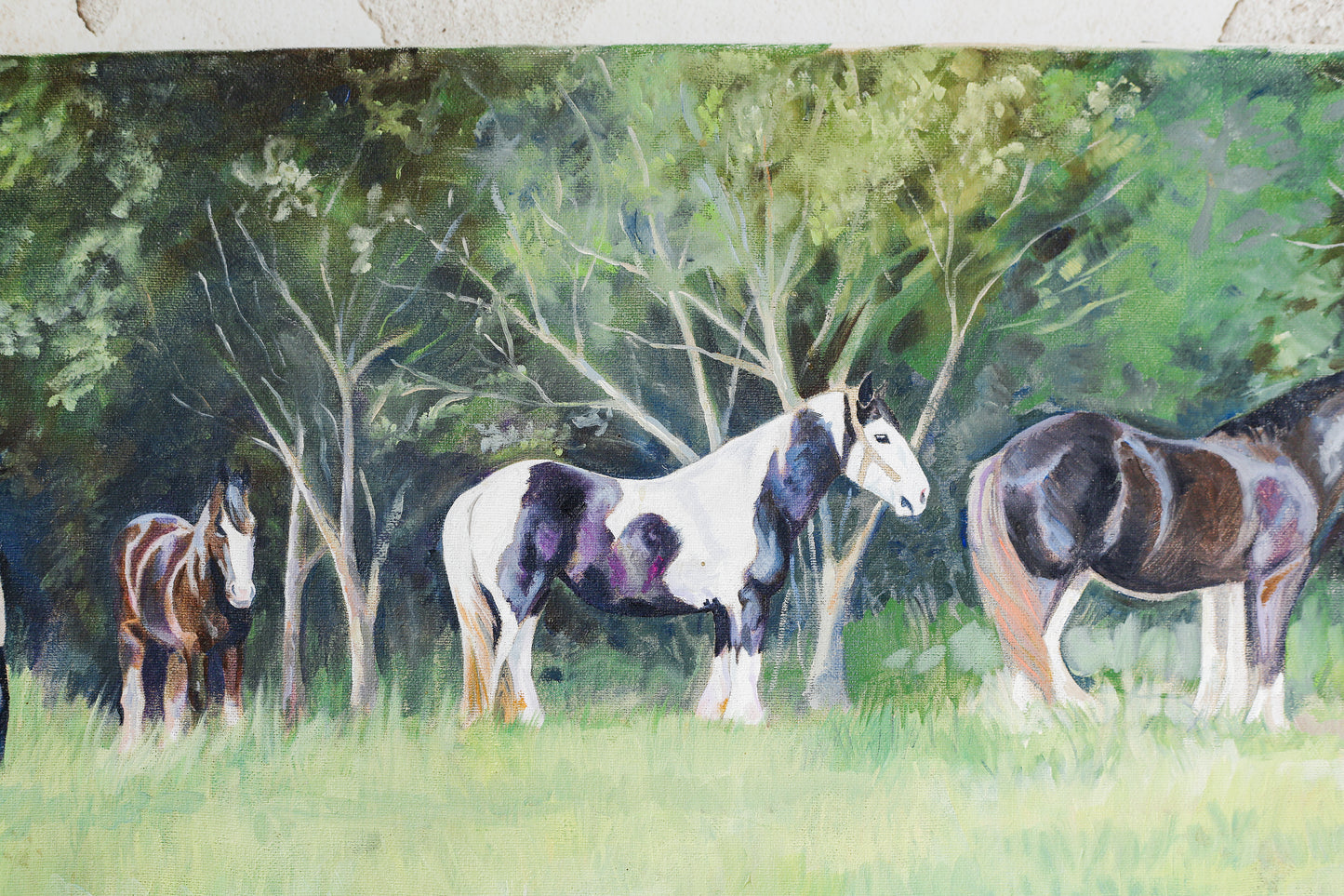 Acrylic Painting of English Draft Horses, Attributed to Glynis Mills