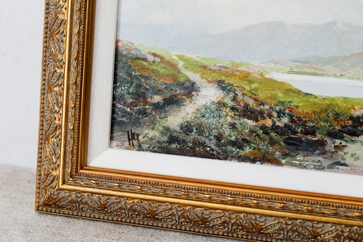 Antique Scottish Highlands with Cows Landscape Painting (c1890) in Custom Ornate Gilt Frame
