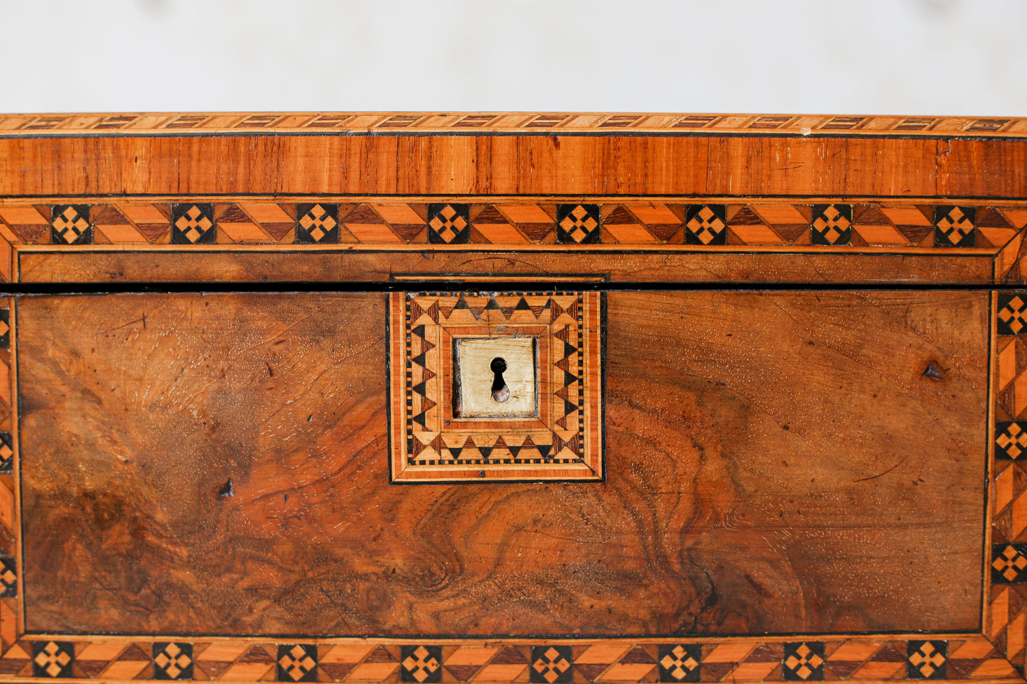 Antique Burr Walnut Tunbridge-Style Stationery Box, c. 1870