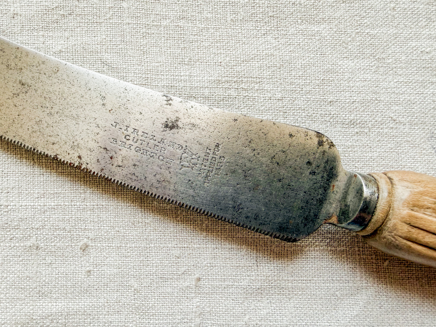 Wheat Carved Bread Knife with J. Ireland Blade, c1920