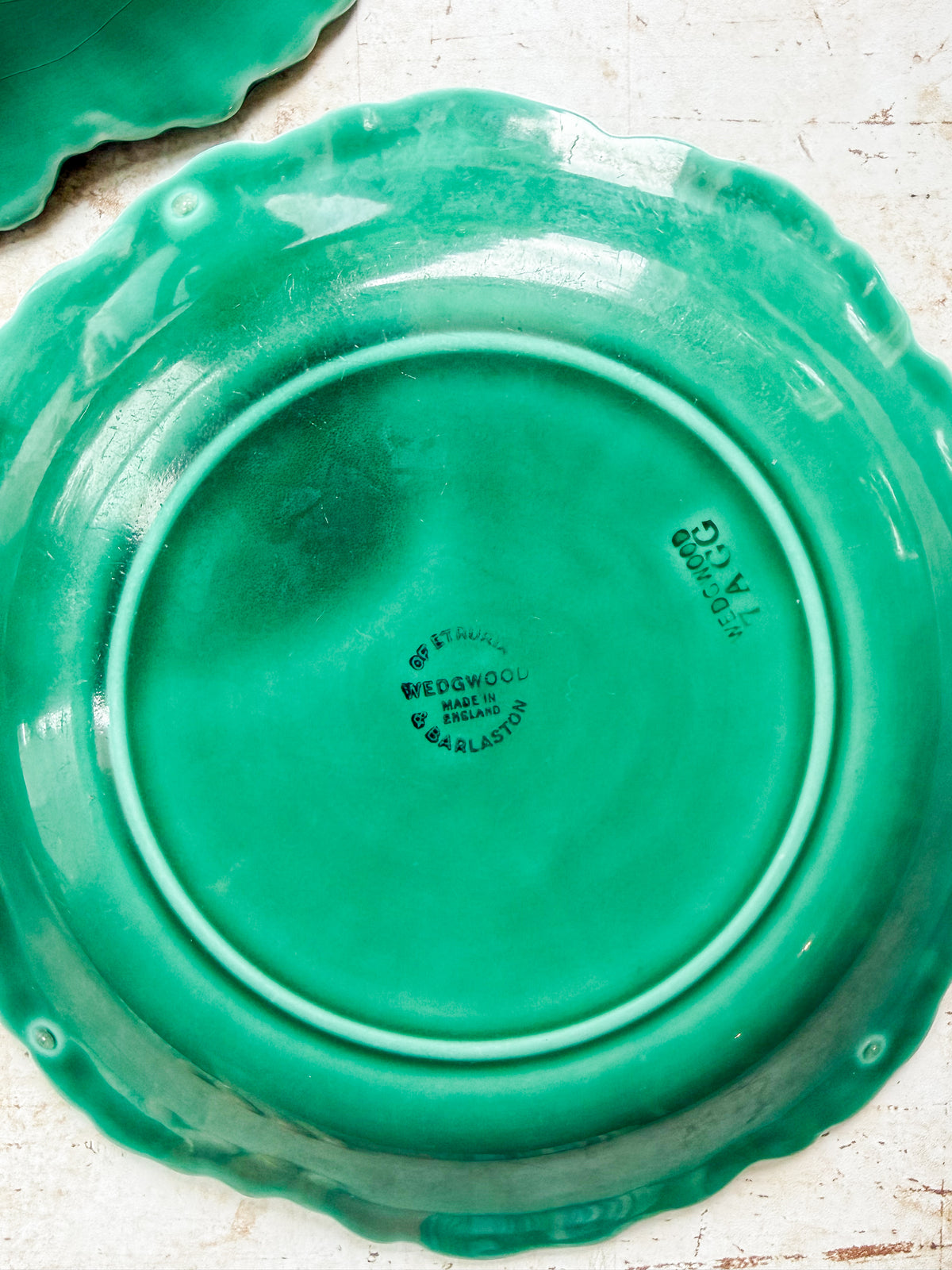 Vintage Wedgwood Cabbage Leaf Plates - Set of 3 Green Majolica Dessert Plates, c. 1940s-1950s