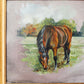 Original Painting of Bay Horse in Field, Attributed to Glynis Mills, in Custom Gold Frame