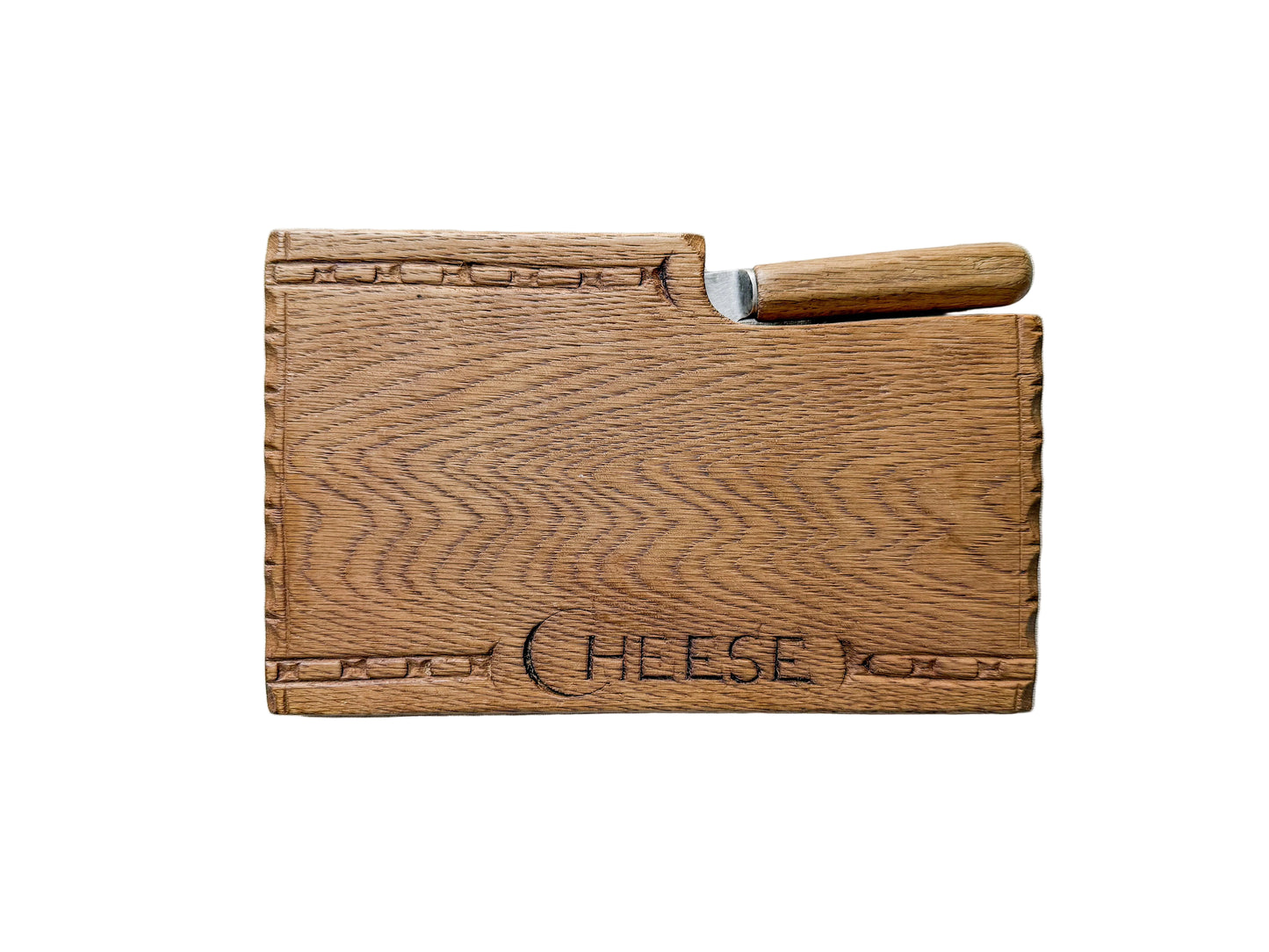Vintage Carved Cheese Board with Fitted Knife by Bramhall Woodware