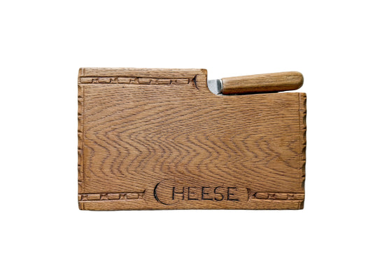 Vintage Carved Cheese Board with Fitted Knife by Bramhall Woodware