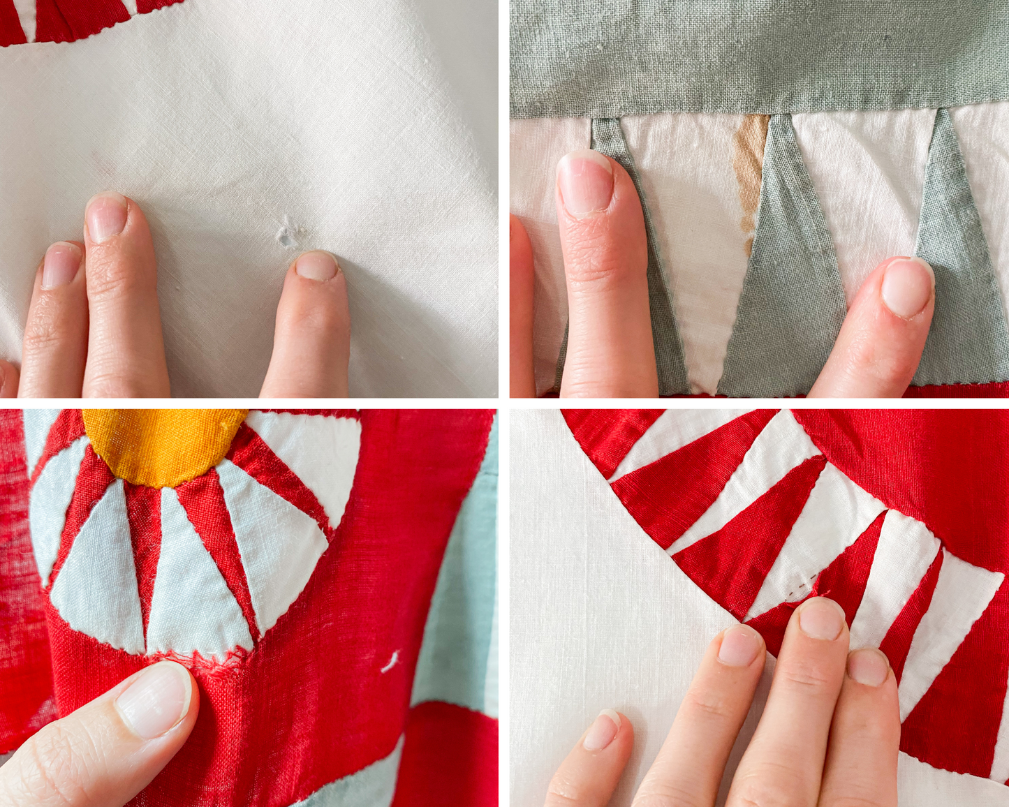 Antique New York Beauty Quilt TOP | Rocky Road Red Green Cheddar and White Unfinished Quilt
