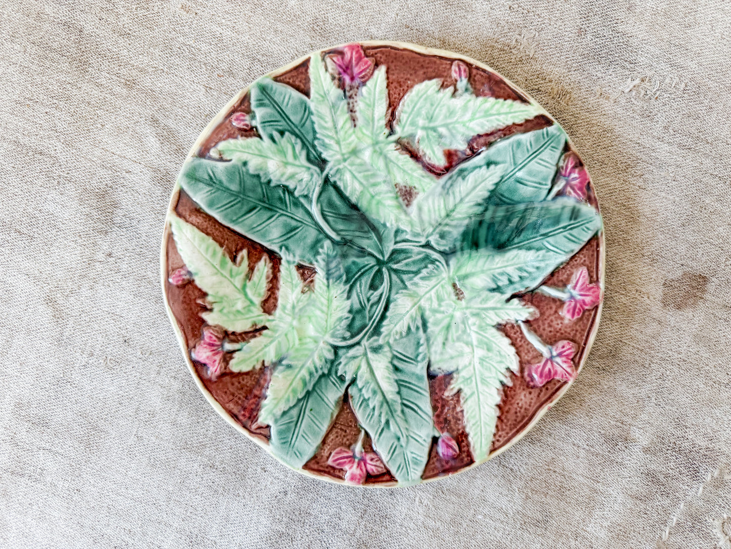 Antique Victorian Majolica Fern & Flower Plate, Attrib. to Thomas Forester, c1870
