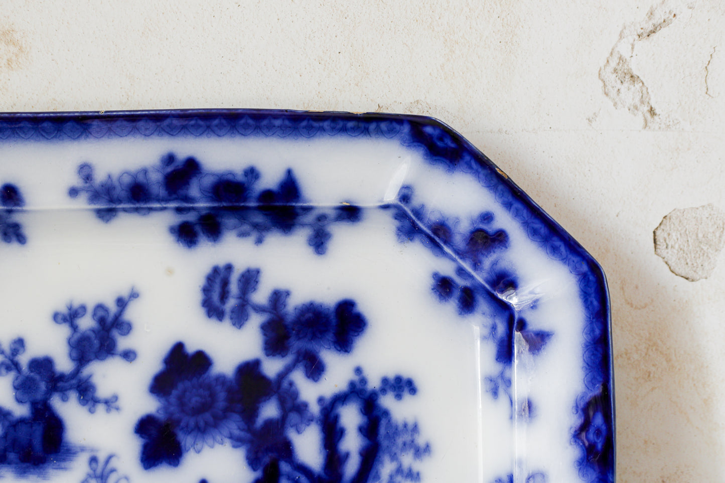 Antique Flow Blue Ironstone 15" Platter – "Indian" Pattern (c. 1850)