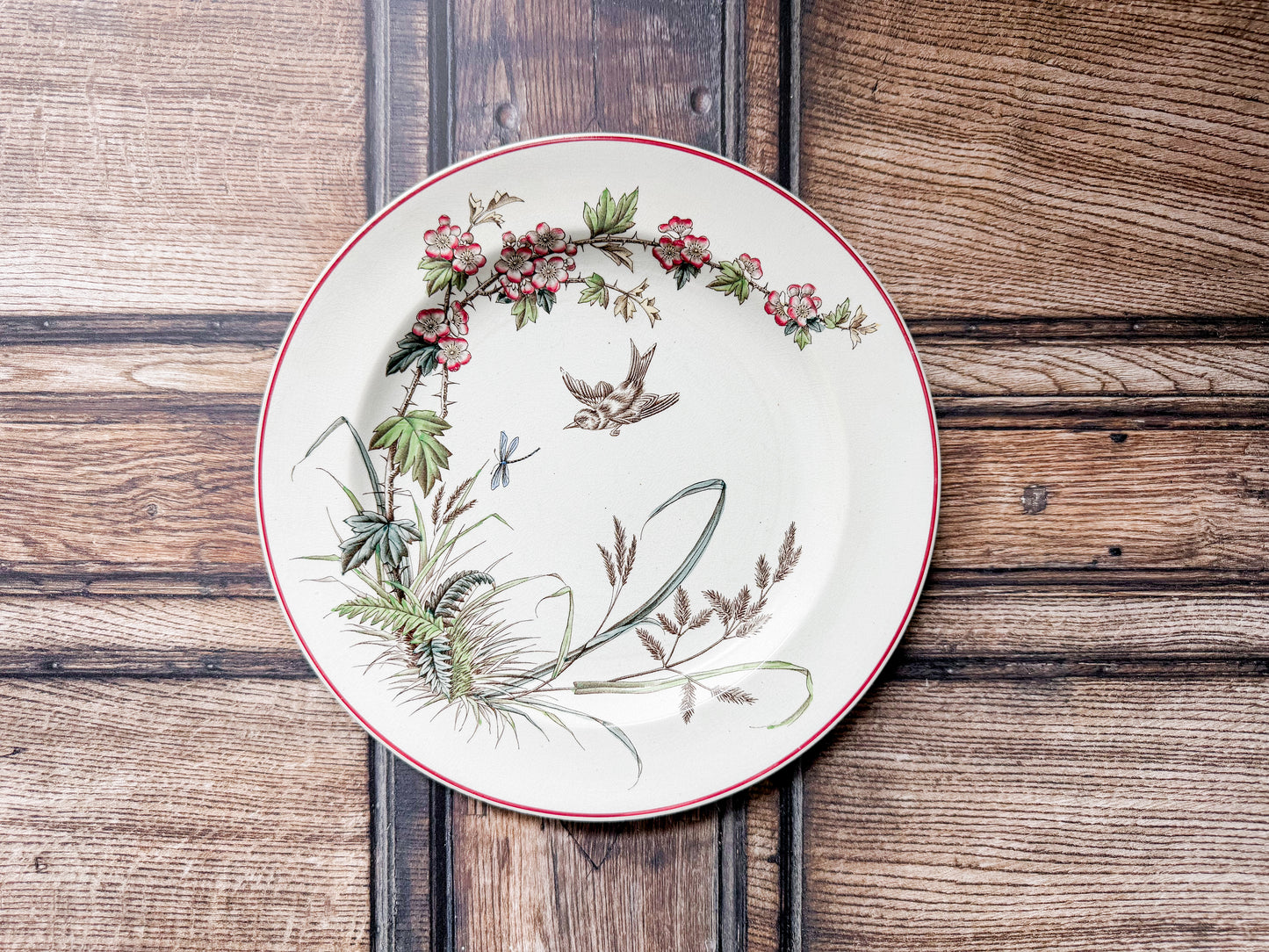 Hawthorn by T.G. Booth Polychrome Aesthetic Movement Dinner Plate, c1880