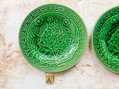 Antique Greek Key Border and Strawberry Greenware Majolica Plates (Choice)