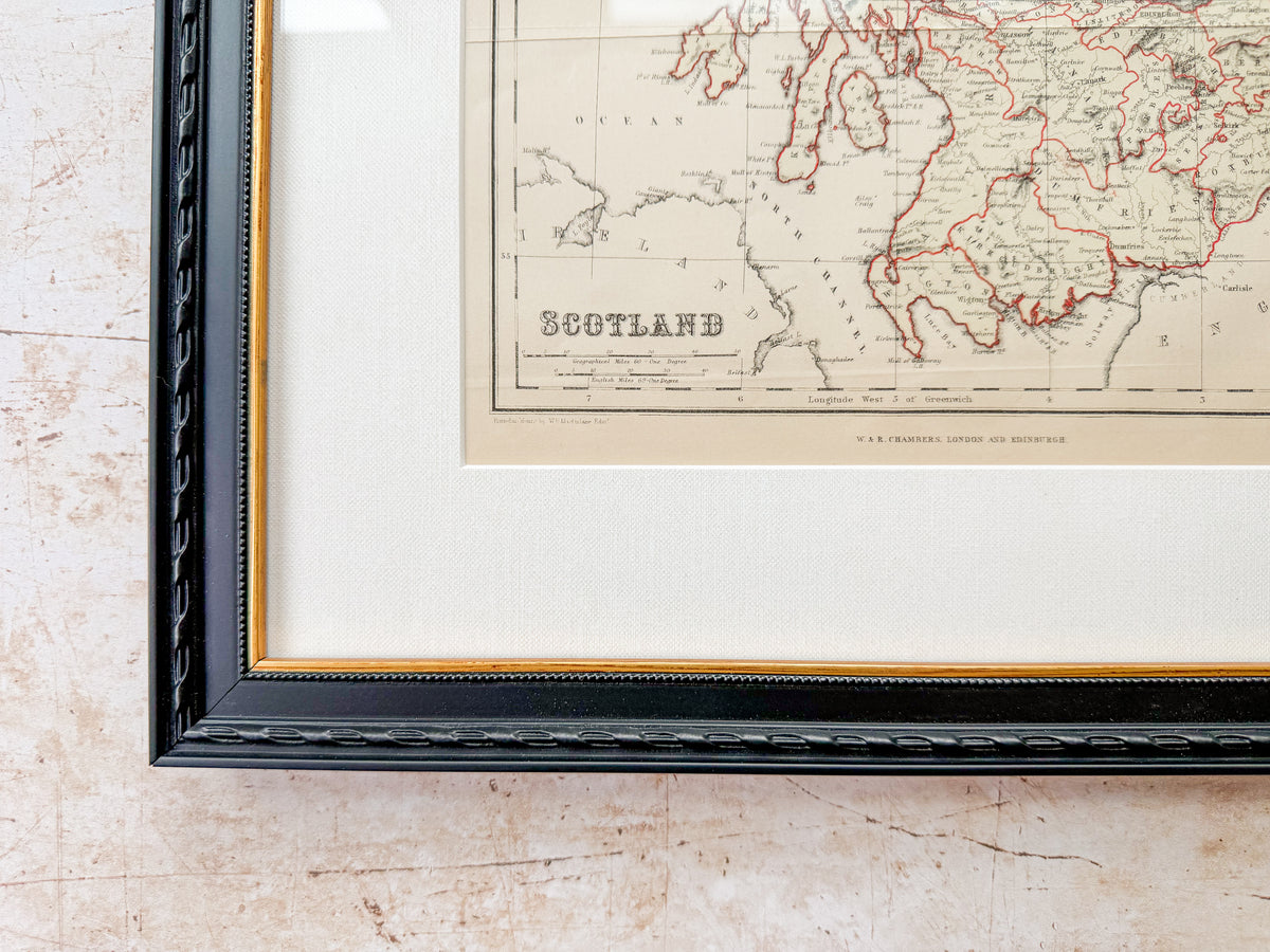 Antique 19th-Century Map of Scotland – W. & R. Chambers in Custom Black and Gold Frame