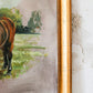 Original Painting of Bay Horse in Field, Attributed to Glynis Mills, in Custom Gold Frame