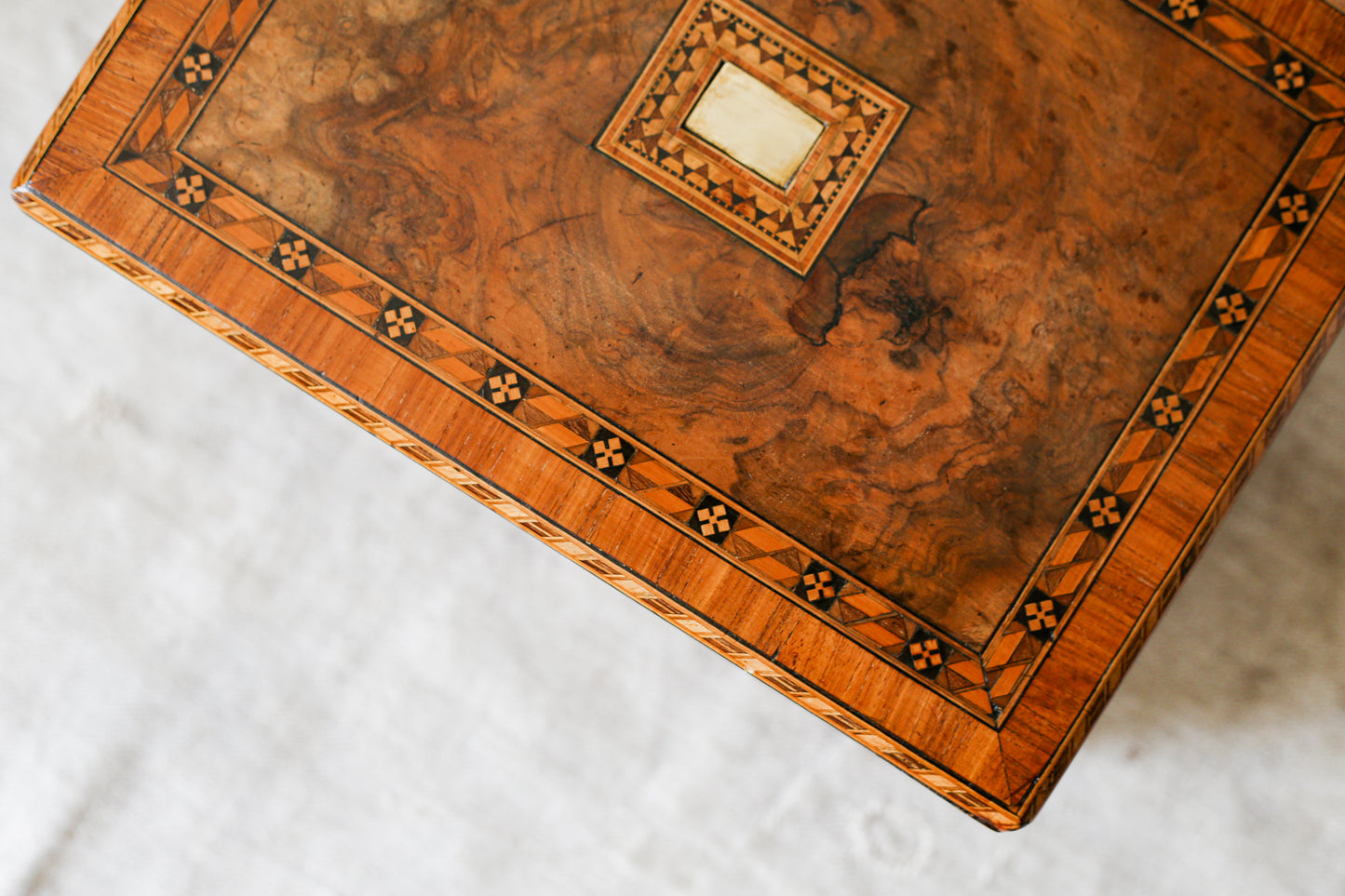 Antique Burr Walnut Tunbridge-Style Stationery Box, c. 1870