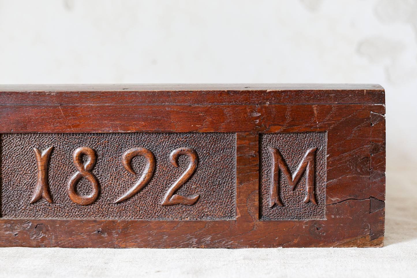 1892 Carved Wood Sloped Desk Box with "JM" Initials