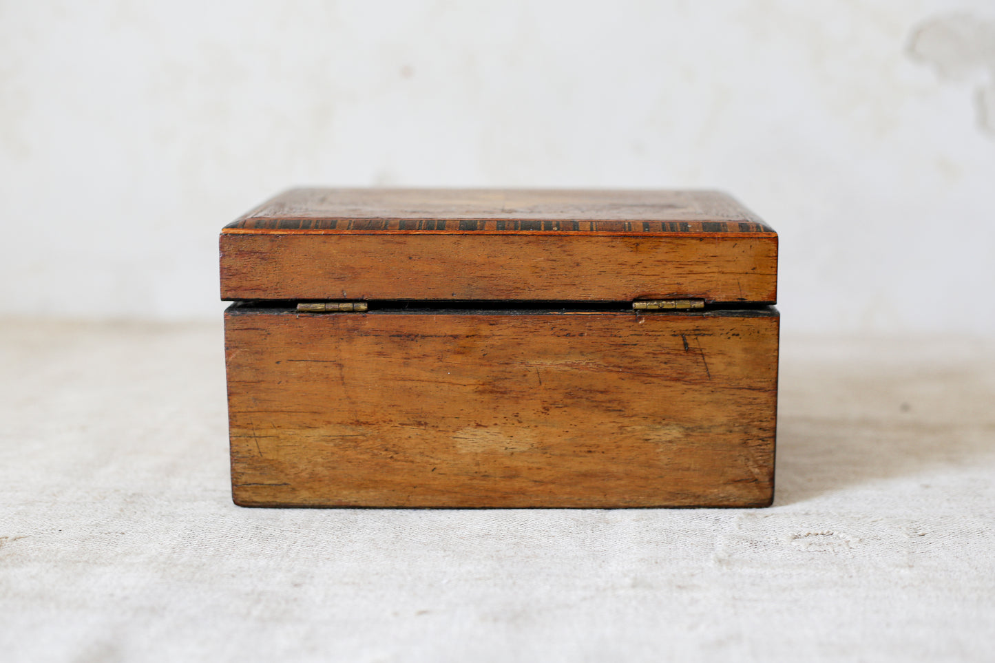 Antique Walnut Star Inlay Tea Caddy, c1860