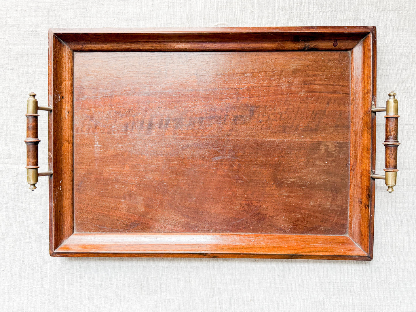 Edwardian Oak Serving Tray with Brass Handles, c1910