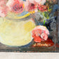 Unframed Impressionist Painting of Pink Flowers in Chartreuse Vase, Signed B. Maak