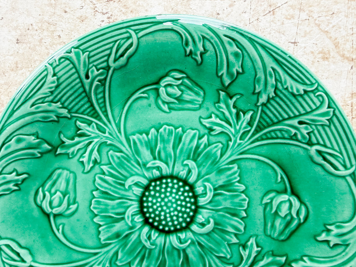 Antique Majolica Sunflower and Buds Greenware 8" Plate