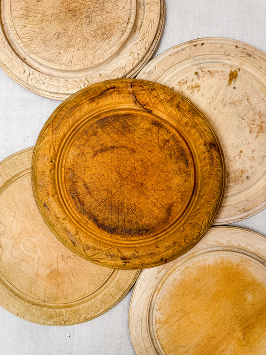 Vintage Carved Round English Bread Boards