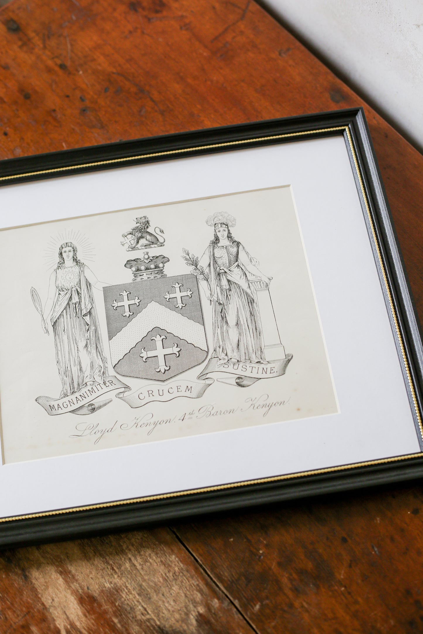 19th Century Coat of Arms of Baron Lloyd Kenyon | Contemporary Black and Gilt Frame