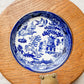 Blue Willow Butter Dish with Oak and Brass Base, c1920
