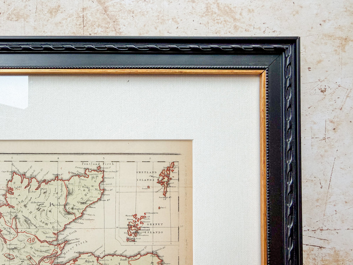 Antique 19th-Century Map of Scotland – W. & R. Chambers in Custom Black and Gold Frame
