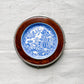 Blue Willow Butter Pat in Banded Oak Dish, c1920