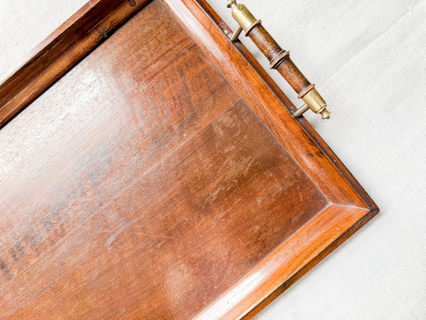 Edwardian Oak Serving Tray with Brass Handles, c1910