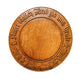 Wooden round sign with engraved text on a white background