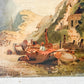 Antique Moody Coastal Scene with Fishing Boats, c1900