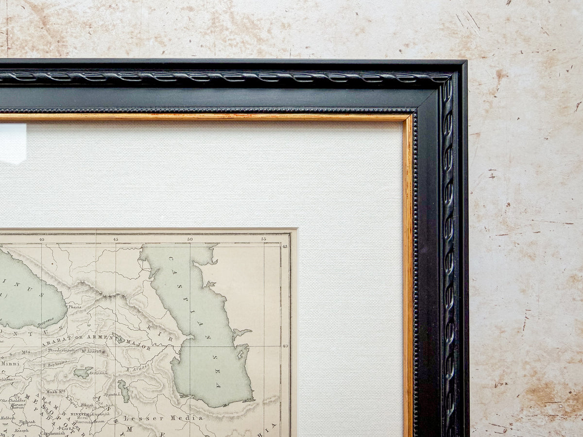 Antique 19th Century Bible Lands Map in Custom Black and Gold Frame