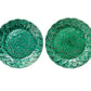 Set of 2 Antique Cabbage Leaf on Basket Greenware Majolica Plates