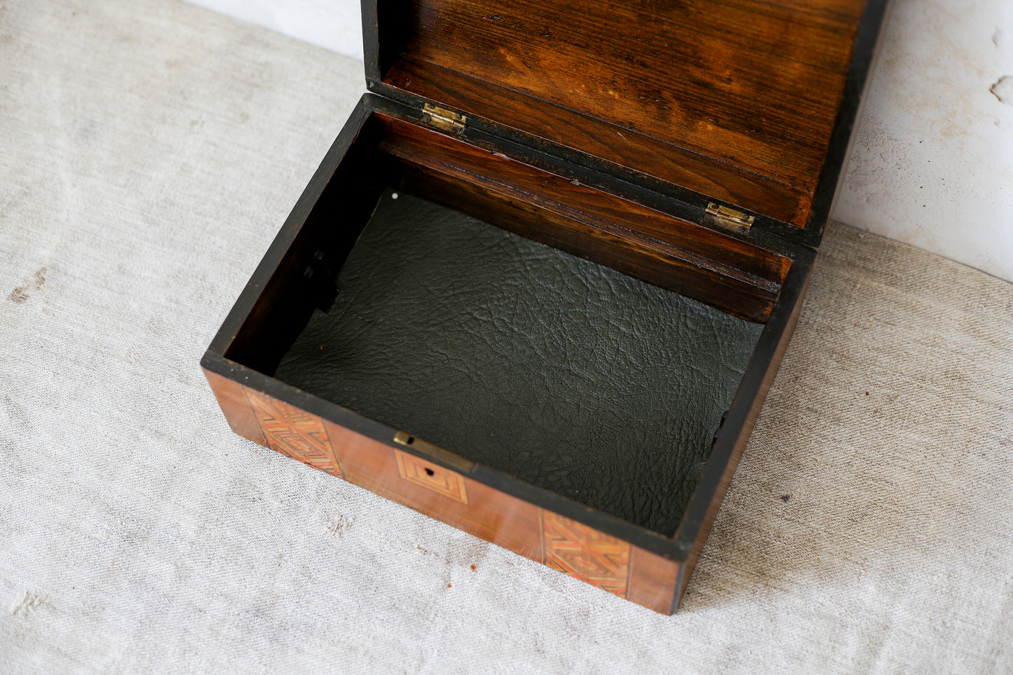 Antique Parquetry Inlaid Tunbridge-Style Stationery Box, c. 1870
