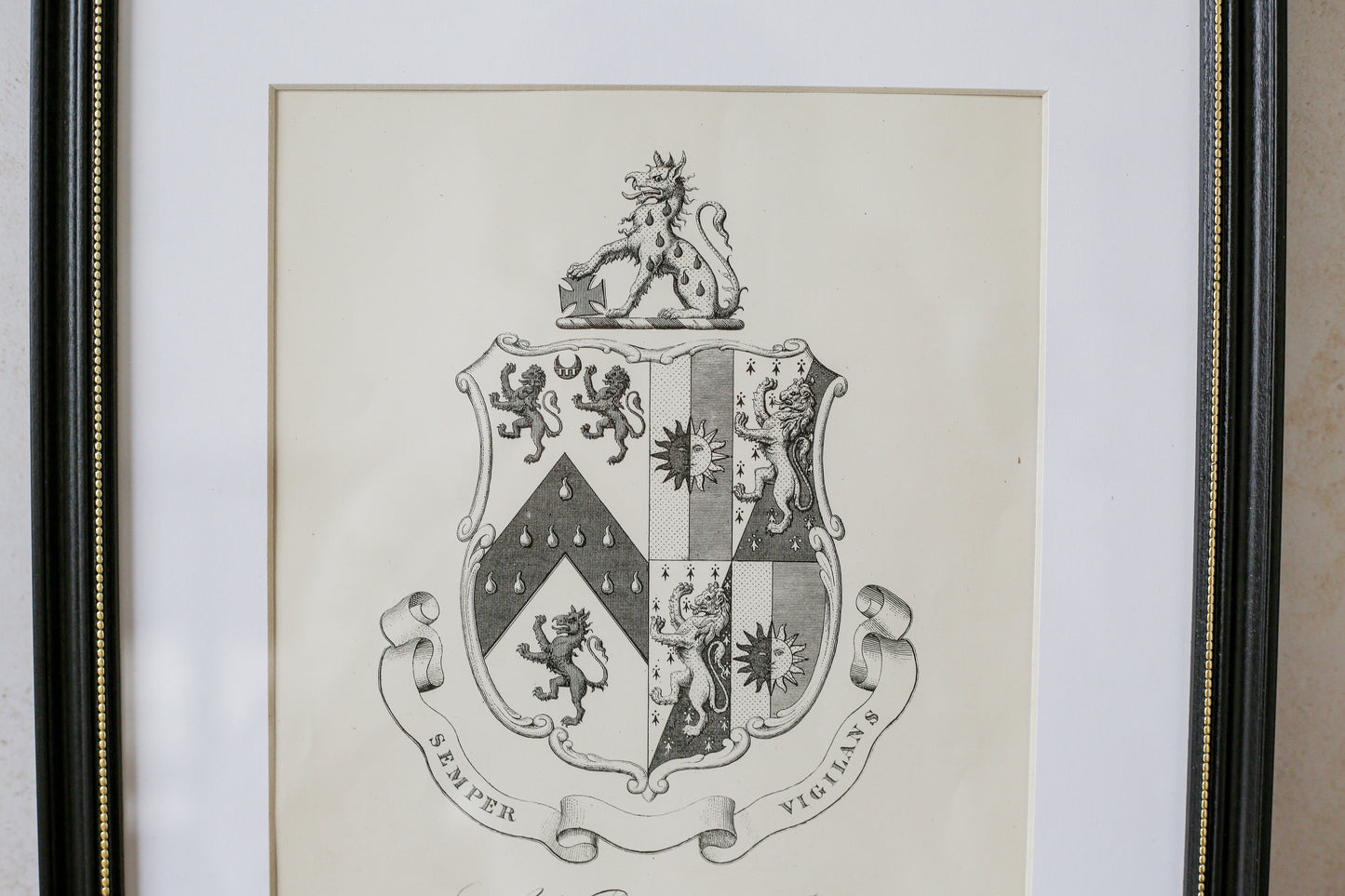 19th Century Coat of Arms of Bourne of Hackinsall | Contemporary Black and Gilt Frame
