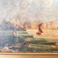 Antique Oil Painting of British Maritime Scene in Gilt Wood Frame, c1880