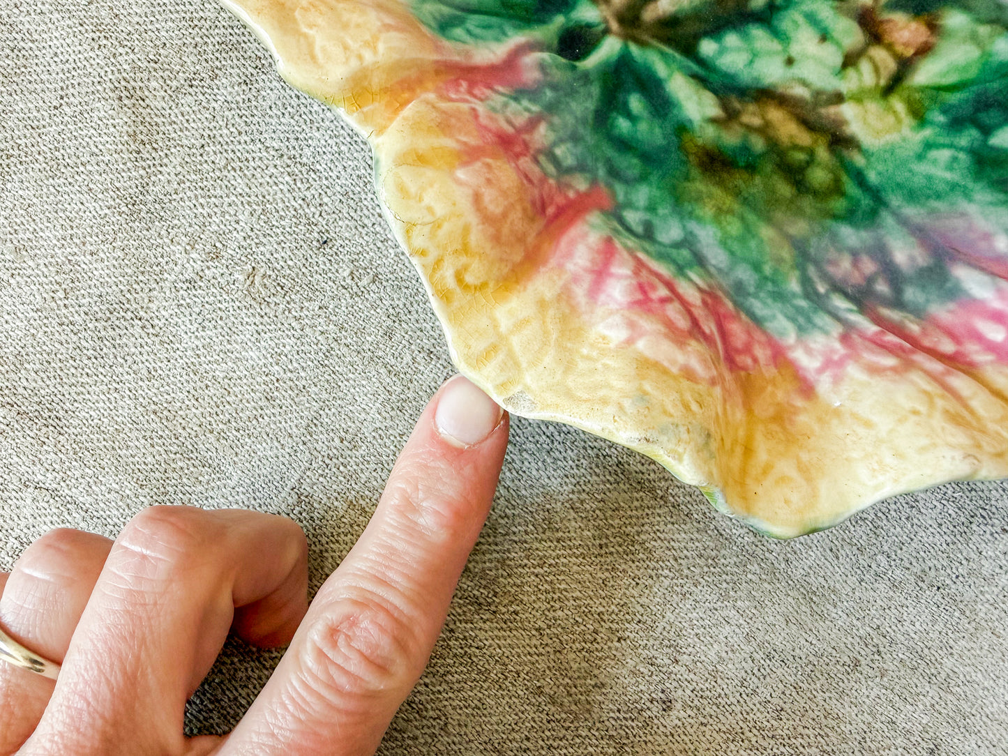 Antique Etruscan Majolica Begonia Leaf Tray by Griffin Smith & Hill, c1870