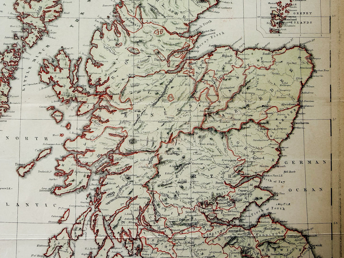 Antique 19th-Century Map of Scotland – W. & R. Chambers in Custom Black and Gold Frame