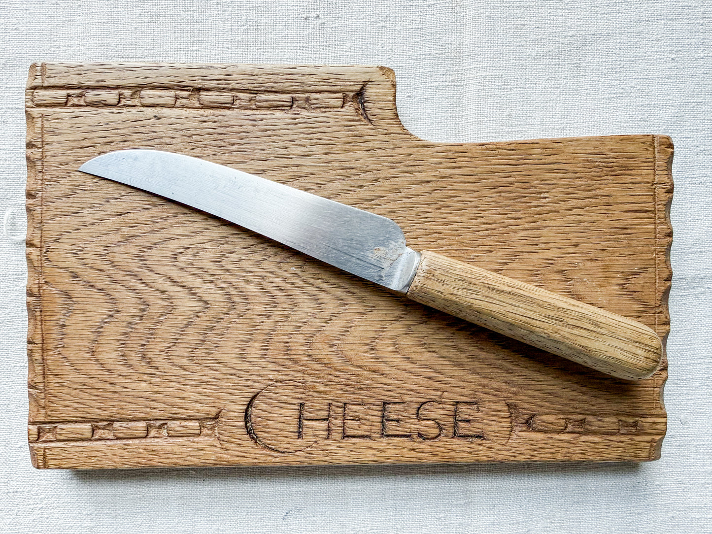 Vintage Carved Cheese Board with Fitted Knife by Bramhall Woodware