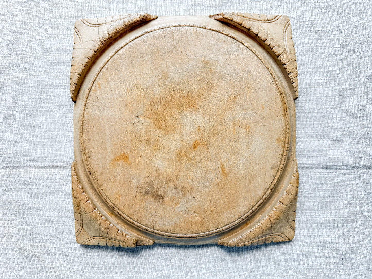 Square Carved Geometric English Bread Board, c1900