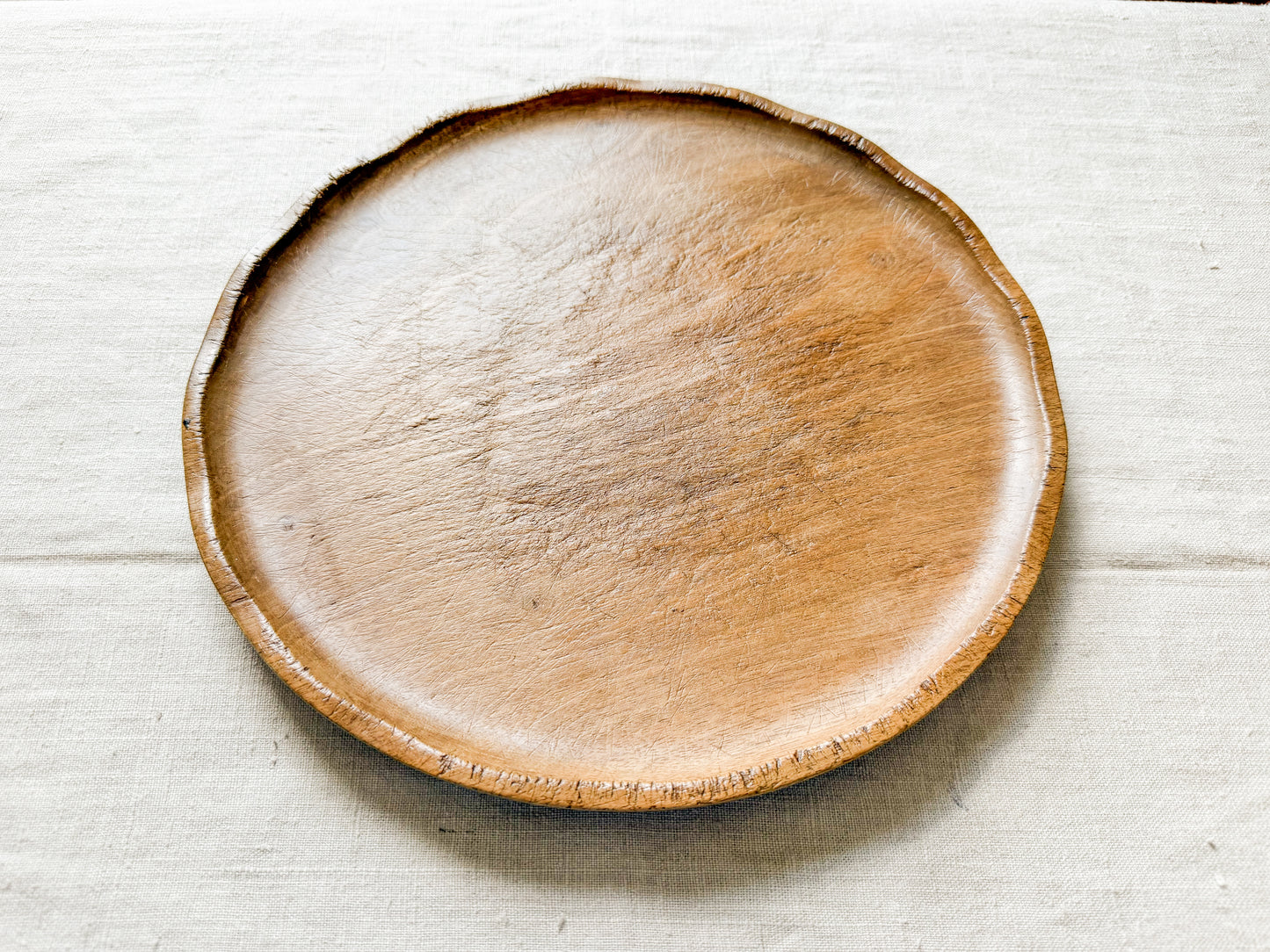Treen Wood Bread Platter with Raised Edges, c1930