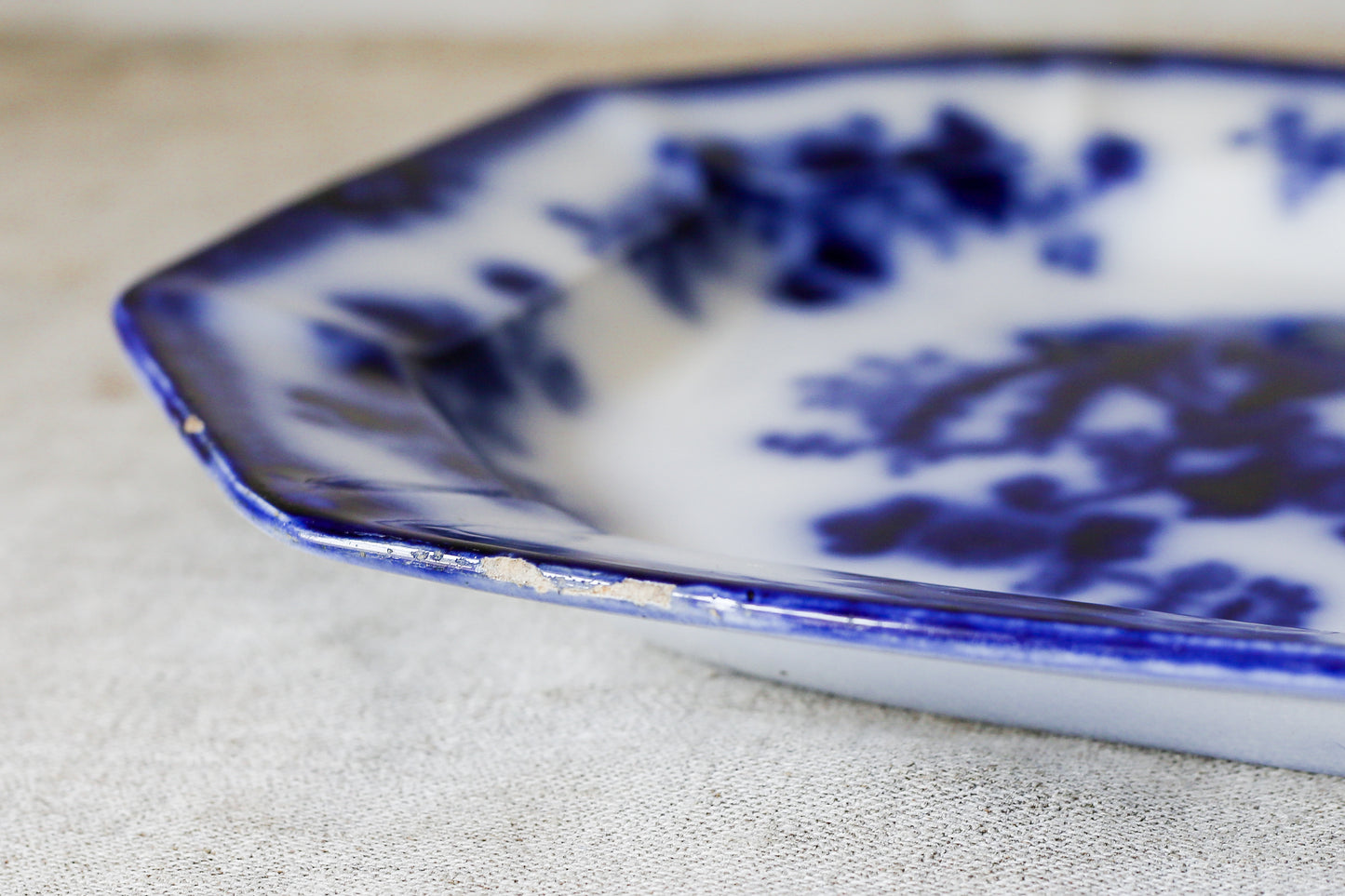 Antique Flow Blue Ironstone 15" Platter – "Indian" Pattern (c. 1850)