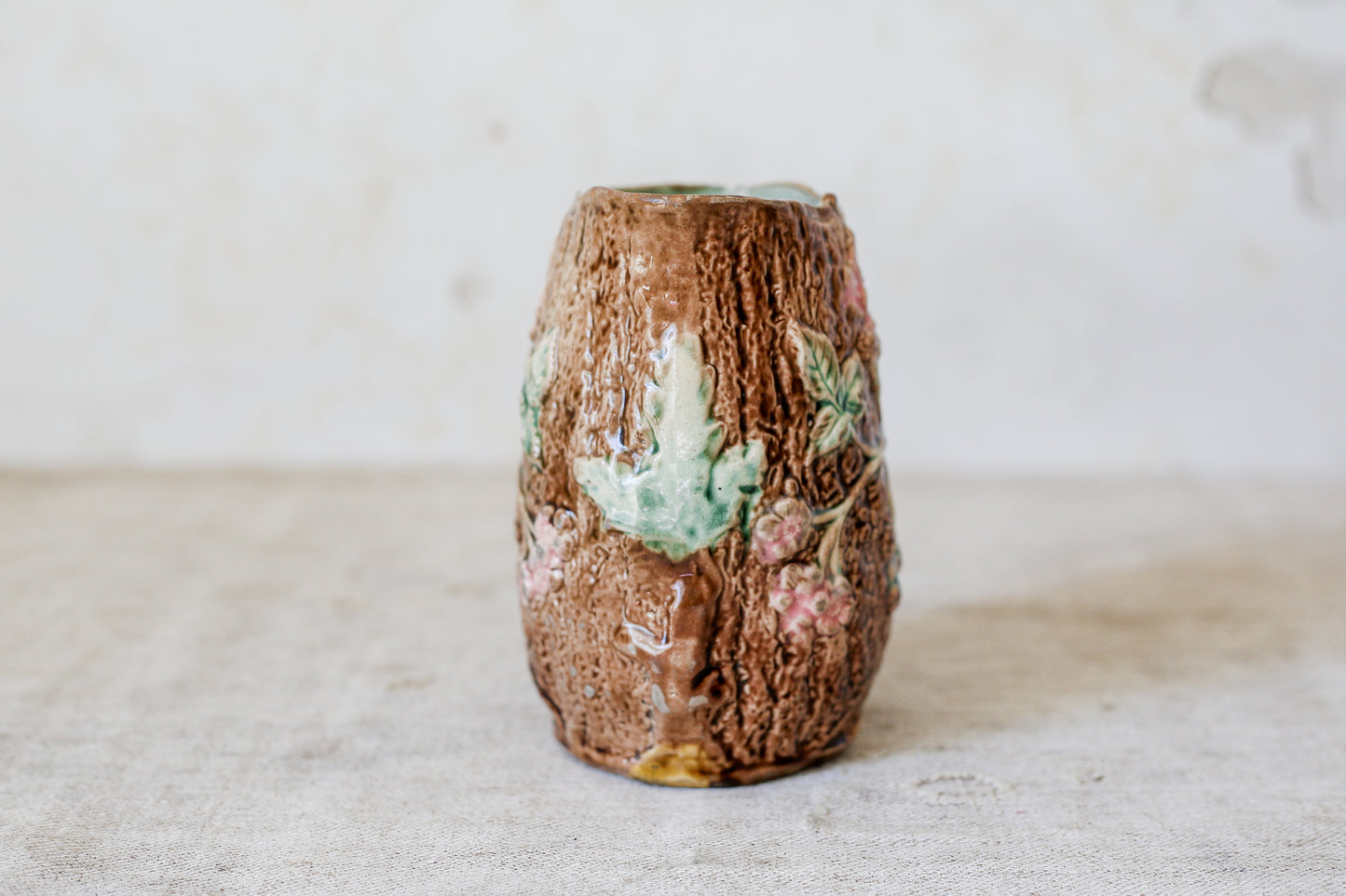 Antique Bramble & Bark Floral Majolica Jug, c1880