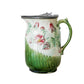 Antique Green & Pink Floral Majolica Jug with Pewter Lid