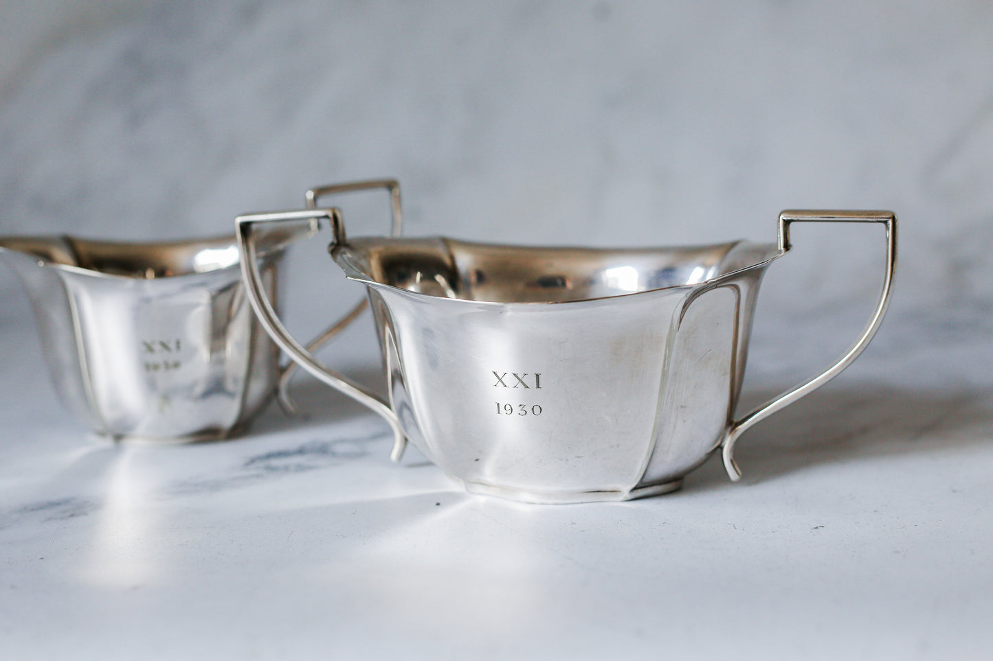 Alexander Clark Co. London Silverplate Sugar & Creamer Set, Monogrammed & Dated 1930